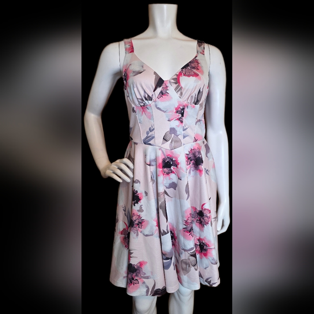 le chateau Pink Floral Fit-and-Flare Dress